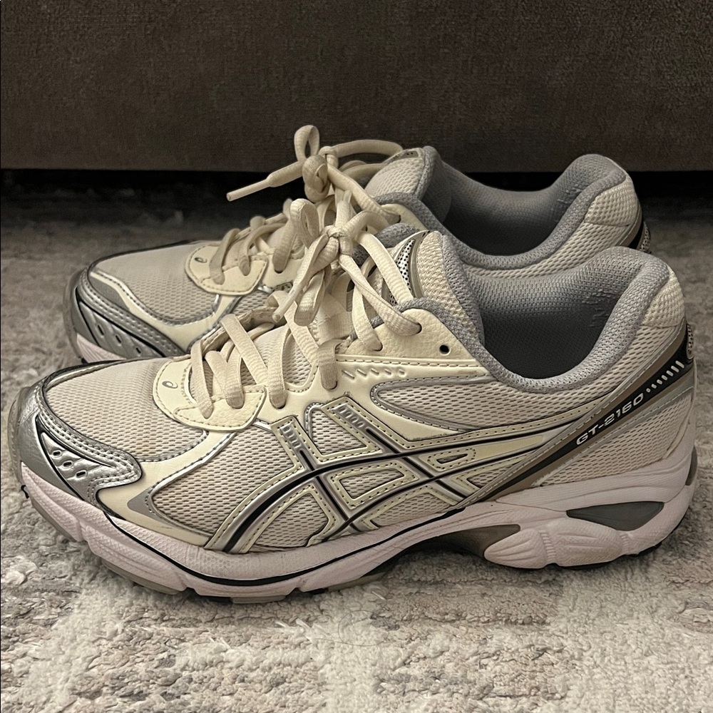 ASICS Women's Cream and Gray Athletic Sneakers
